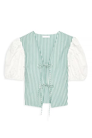 Green Stripe Anglaise Tie Detail Top