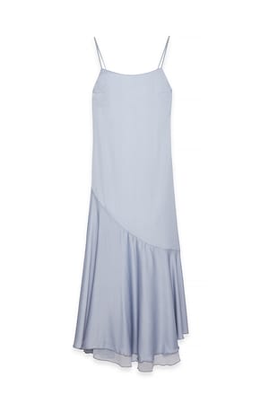 Light Blue Satin Asymmetric Tier Slip Dress