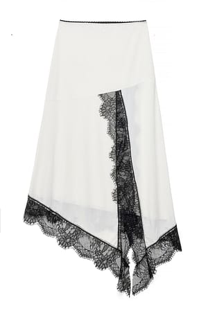 Black/White Asymmetrisk midiskjørt med blonder