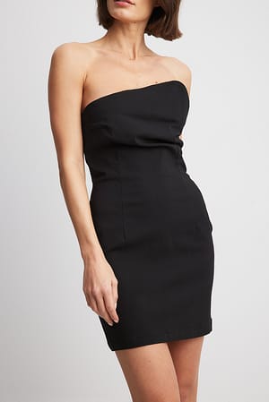 Black Asymmetrisches Bandeau-Minikleid