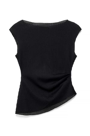 Black Gestructureerde top met asymmetrische zoom
