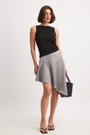 Grey Jupe mi-longue asymétrique en satin
