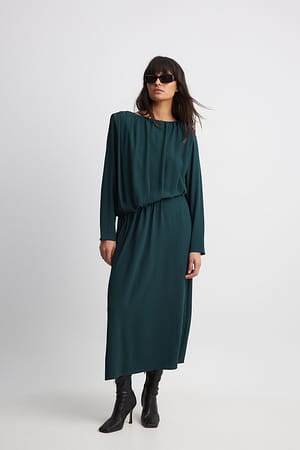 Petrol Gedrapeerde midi-jurk