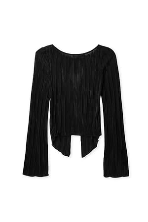 Black Back Tie Strap Long Sleeve Top