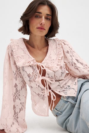 Light Pink Balloon Sleeve Collar Blouse