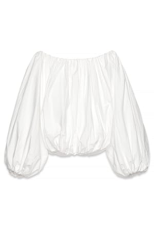 White Balloon Sleeve Cotton Blouse