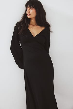 Black Maxi-jurk met ballonmouwen en open rug