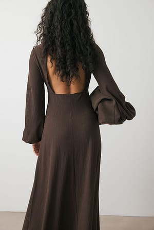 Brown Maxi-jurk met ballonmouwen en open rug