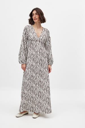 Zebra Brown Maxi-jurk met ballonmouwen en open rug