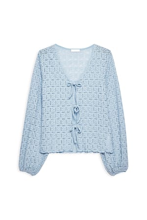 Light Blue Topp med knyt och ballongärmar