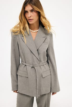 Greige Regular-Blazer mit Gürtel