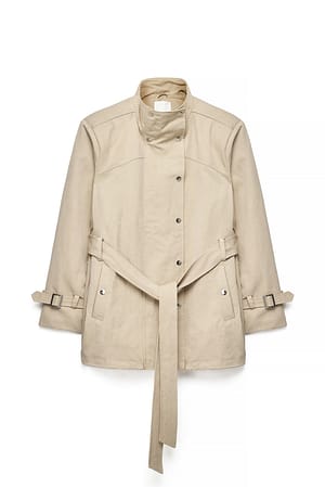 Beige Big Shoulder Pads Short Trenchcoat