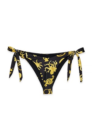 Black/Gold Pattern Badedragt med stor knude og v-udskæring