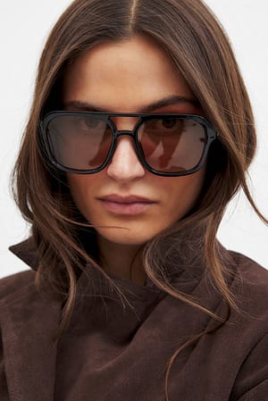Black/Orange Große Retro-Sonnenbrille