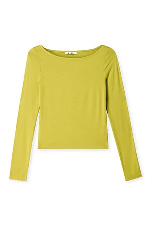 Green Boat Neck Long Sleeve Top