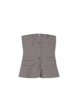 Brown Check Bandeau Buttoned Top