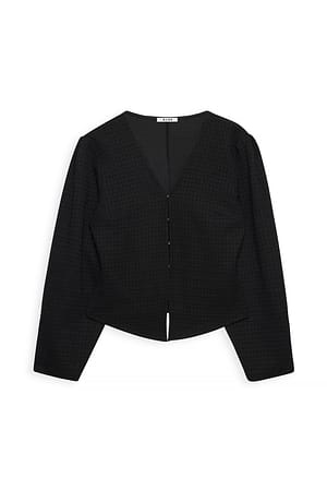 Black Bouclé topp med lange ermer