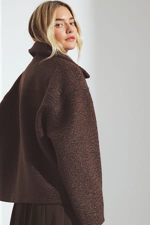 Brown Veste zippée en tissu bouclé