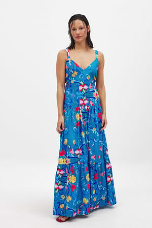 Print Vestido maxi con detalle de lazo