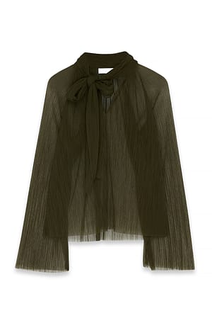 Olive Green Bluse med sløyfe i halsen
