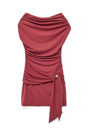 Dark Rust Buckle Detail Draped Mini Dress