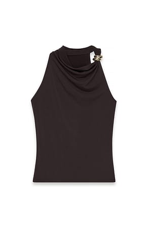 Dark Brown Topp med spännedetalj