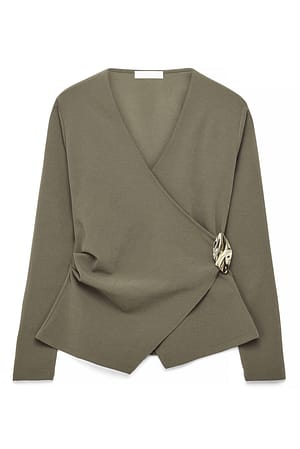 Khaki Top met gesp en overslag