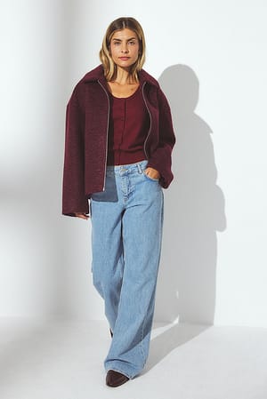 Burgundy Veste zippée en tissu bouclé