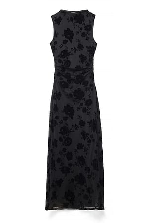 Black Burn Out Funnel Neck Maxi Dress