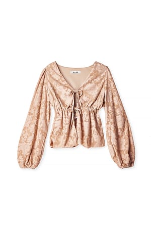 Beige Burn-Out-Top mit Puffärmeln