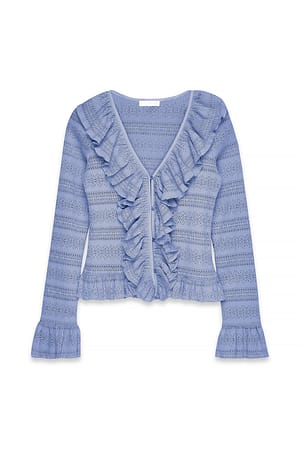 Blue Button Flounce Top