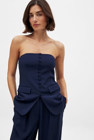 Bright Navy Bandeau-korsettopp med knappar fram