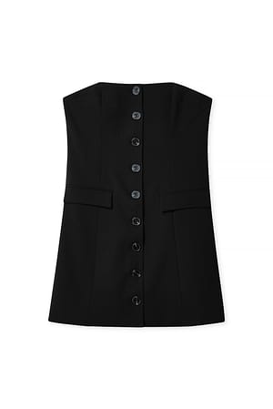 Black Button Front Tailored Mini Dress