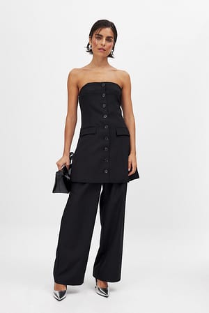 Black Button Front Tailored Mini Dress