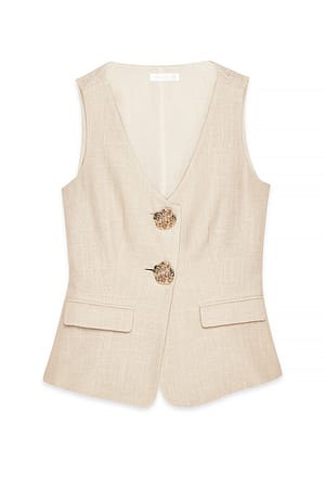 Beige Buttoned Detail Vest