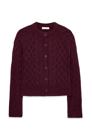 Burgundy Kabelstrikket cardigan