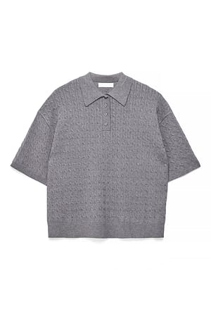 Grey Melange kurzärmeliges Strickoberteil