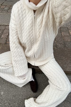 Beige Cable Knit Trousers