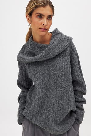 Grey Melange Kabelgebreide trui met turtleneck