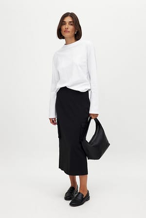 Black Cargo Pocket Midi Skirt