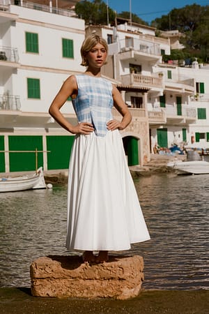 Blue Check Robe courte oversize en coton à carreaux