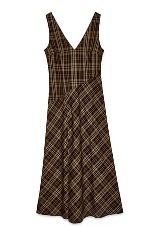 Checked kariertes Maxikleid mit hohem Schlitz