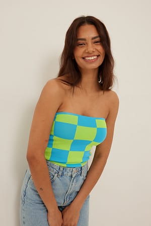 Blue Green Checkered Tube Top