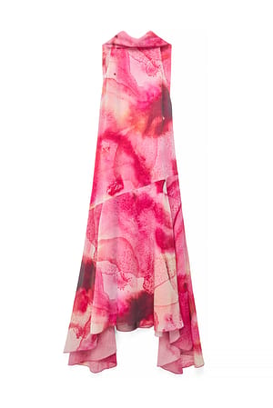 Abstract Floral Chiffon-Midikleid mit Tuchdetail