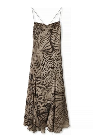 Animal Print Maxiklänning i chiffon med låg rygg