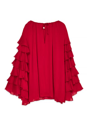 Red Chiffon Ruffle Mini Dress