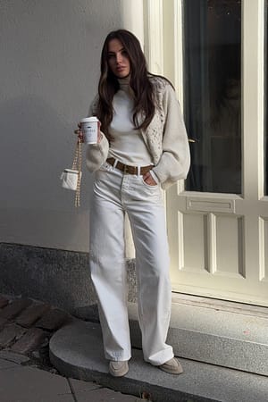 White Jean large à taille haute