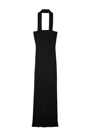 Black Choker Knitted Bandeau Midi Dress