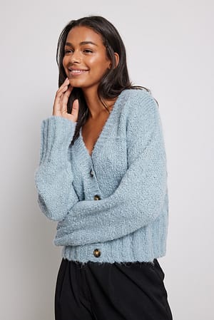 Dusty Light blue Chunky Knitted Cropped Cardigan