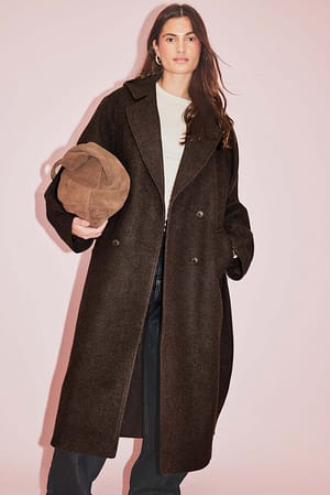 Brown Oversized Wool Blend Belted Coat
